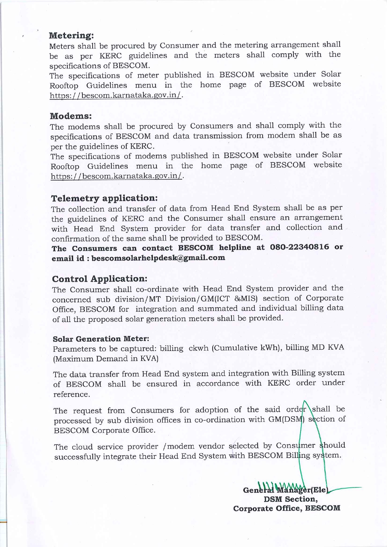 BESCOM SRTPV Online Application BESCOM SRTPV Online Application